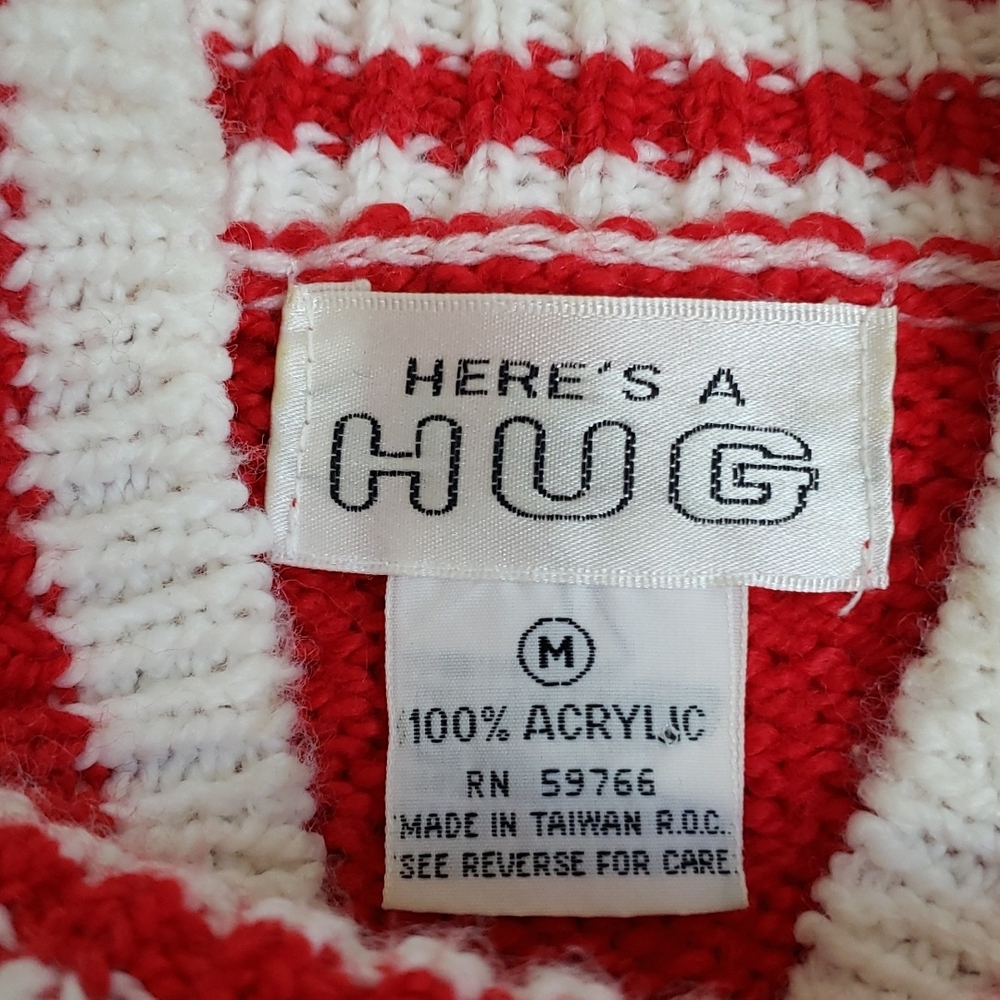 Vintage, Her's a Hug Red & White Stripe "Candy Cane" Christmas Sweater Size M - Picture 16 of 16
